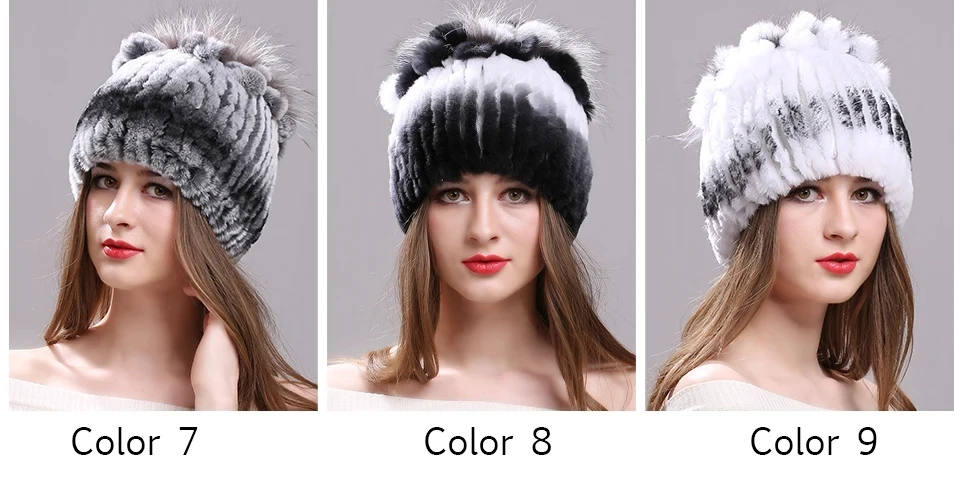 Strickmütze für Damen, 100 % echte Rex-Kaninchenfellmütze mit Blumen, Oberteile, warme, hochwertige Beanie-Damenmütze aus echtem Pelz für den Winter – Detail 4