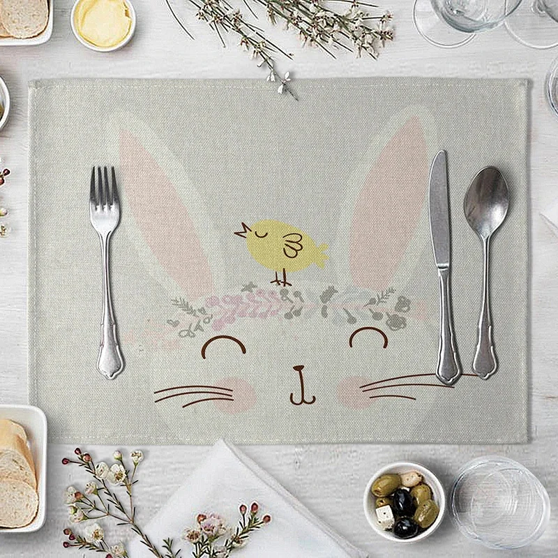 Children's Cute Animal Style Pattern Placemat Cotton Linen Fabric Table Mats Family Dinner Tableware Kitchen Table Mat 30X40cm view 5