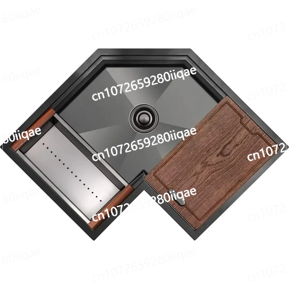 

30 Inch Satin Brush Kitchen Under Mount Corner Sink Gold Finish 16 Gauge Stainless Steel Workstation Corner Kitchen Sink