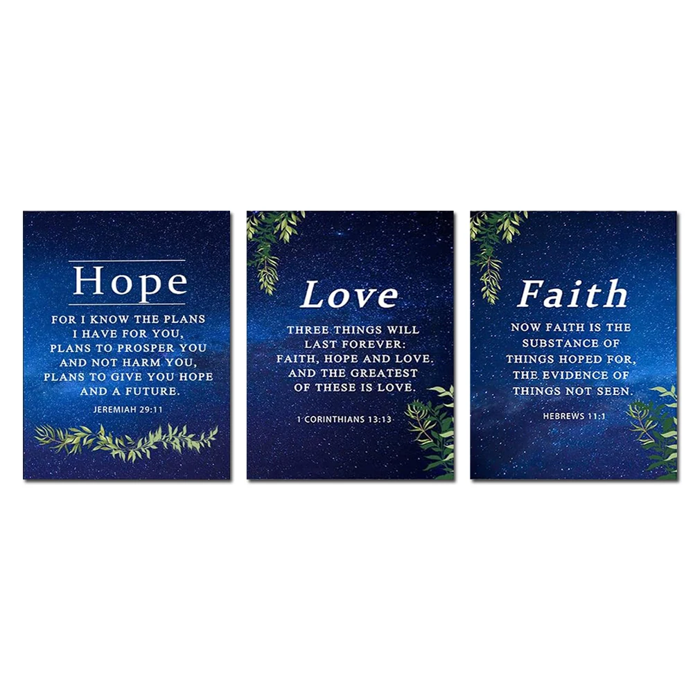 Faith Hope Love Bible Verse Painting, Christian Wall Art, Inspirational Canvas Prints Picture for Room, Religious Home Decor