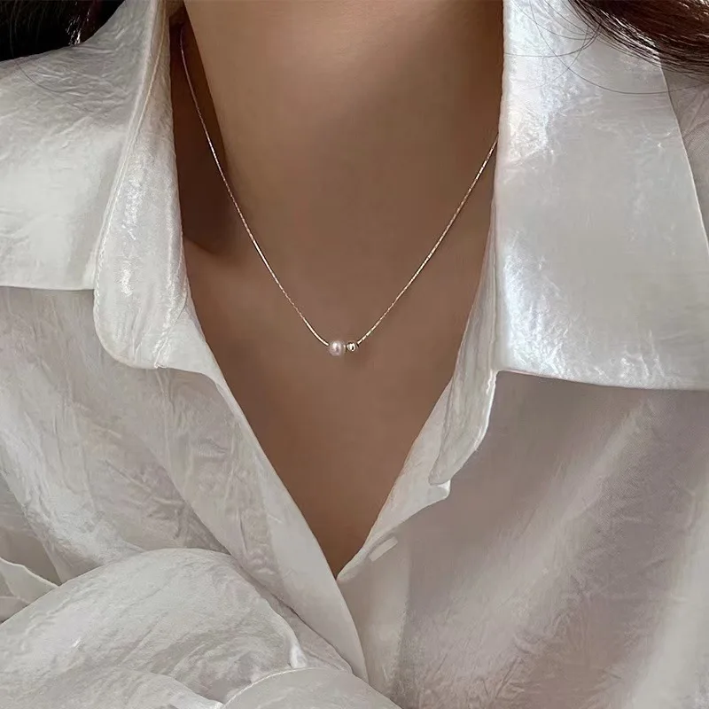 Silver Color Minimalist Bead Pendant Necklaces for Fashion Women Fashion Jewelry Light Luxury Trendy Accessories