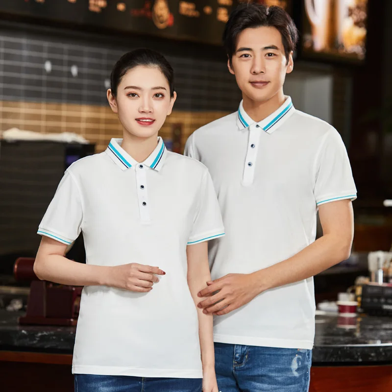 Summer Supermarket Work Clothes Short Sleeve Men's and Women's T-shirt Breathable Collar Polo Shirt Staff Group Factory Clothing