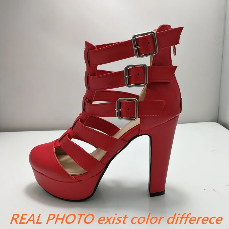 REAVE CAT Luxury Female Sandals Round Toe Chunky Heels 12cm Platform 3.5cm Zipper Belt Buckles Plus Size 48 49 50 Dating Shoes view 5