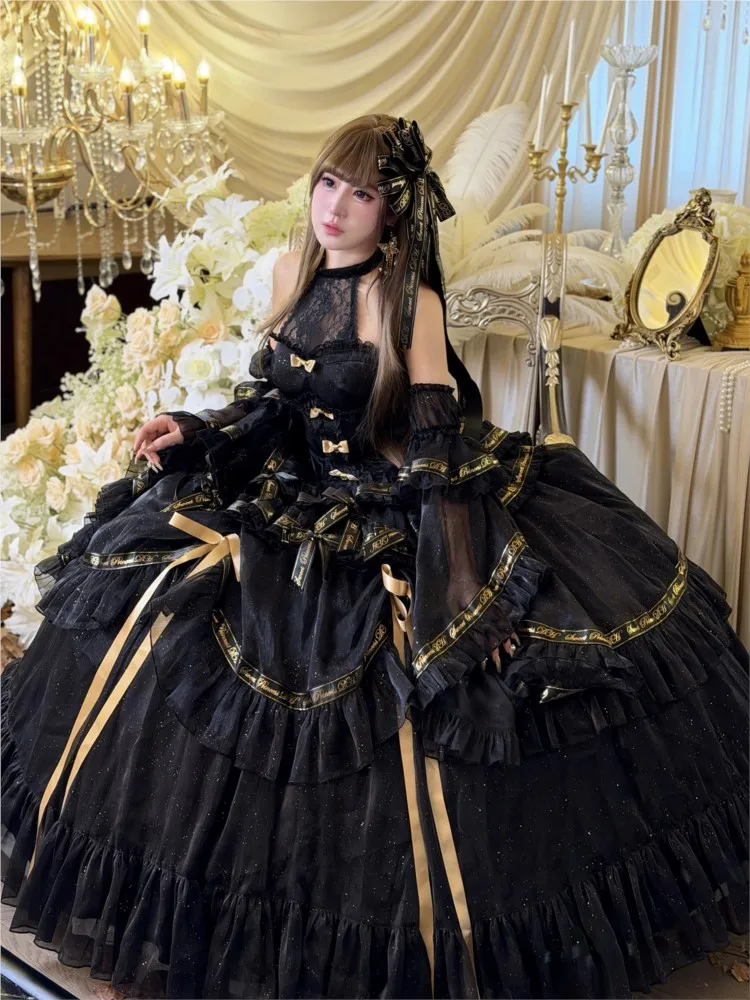 A long black gothic birthday coming-of-age dress