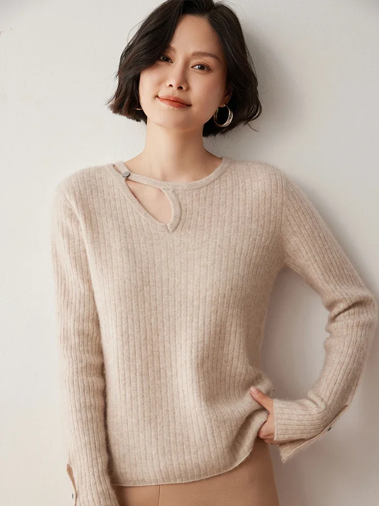 Office Lady Women's Irregular O-neck Basic Cashmere Pullovers Sweater 100% Cashmere Clothes Autumn Winter Loose Soft Style Knit