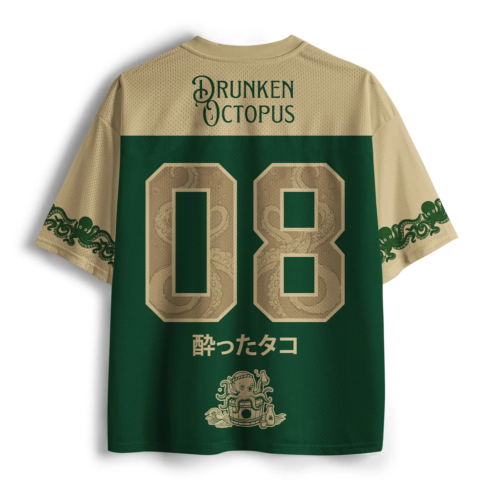 Men's and women's plus size mesh V-neck jersey loose oversized Japanese Osaka Dotonbori Drunken Octopus print T-shirt