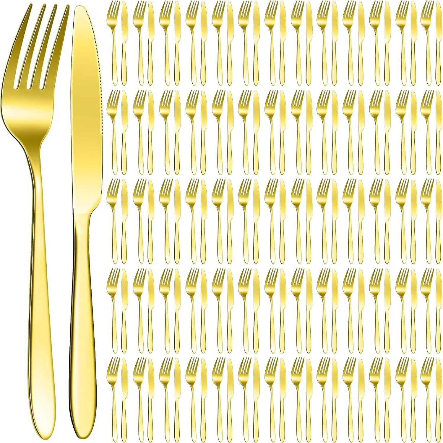 

150 Pcs Stainless Steel Set Include 75 Dinner Forks and 75 Knives, Metal Steak Knives Forks Flatware Tableware Cutlery Set for H