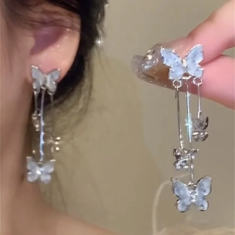 

Popular Zircon Crystal Butterfly Drop Earrings for Women Exquisite Long Tassel Hanging Earrings Girls Wedding Party Jewelry