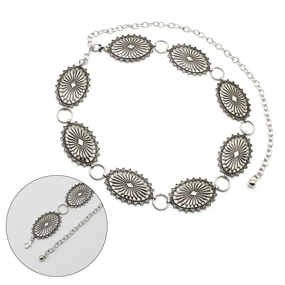 Sun Star Burst Stamped Metal Medallion Concho Chain Belt Cowgirl Summer Dress Waist Boho Accessories