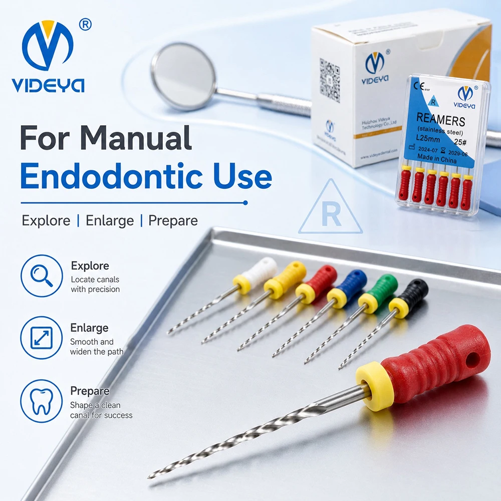 Root Canal Hand Reamers Stainless Steel Endodontic Dental Instruments for Manual Canal Preparation Enlargement 21mm 25mm 31mm