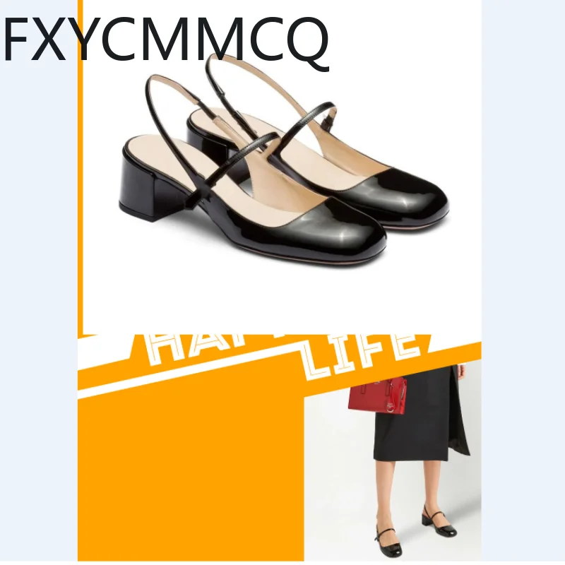 FXYCMMCQ 2023 Women\'s Summer Thick Heel Back Empty Baotou Shallow Mouth Single Shoes Oversized Size 32-46 23-14