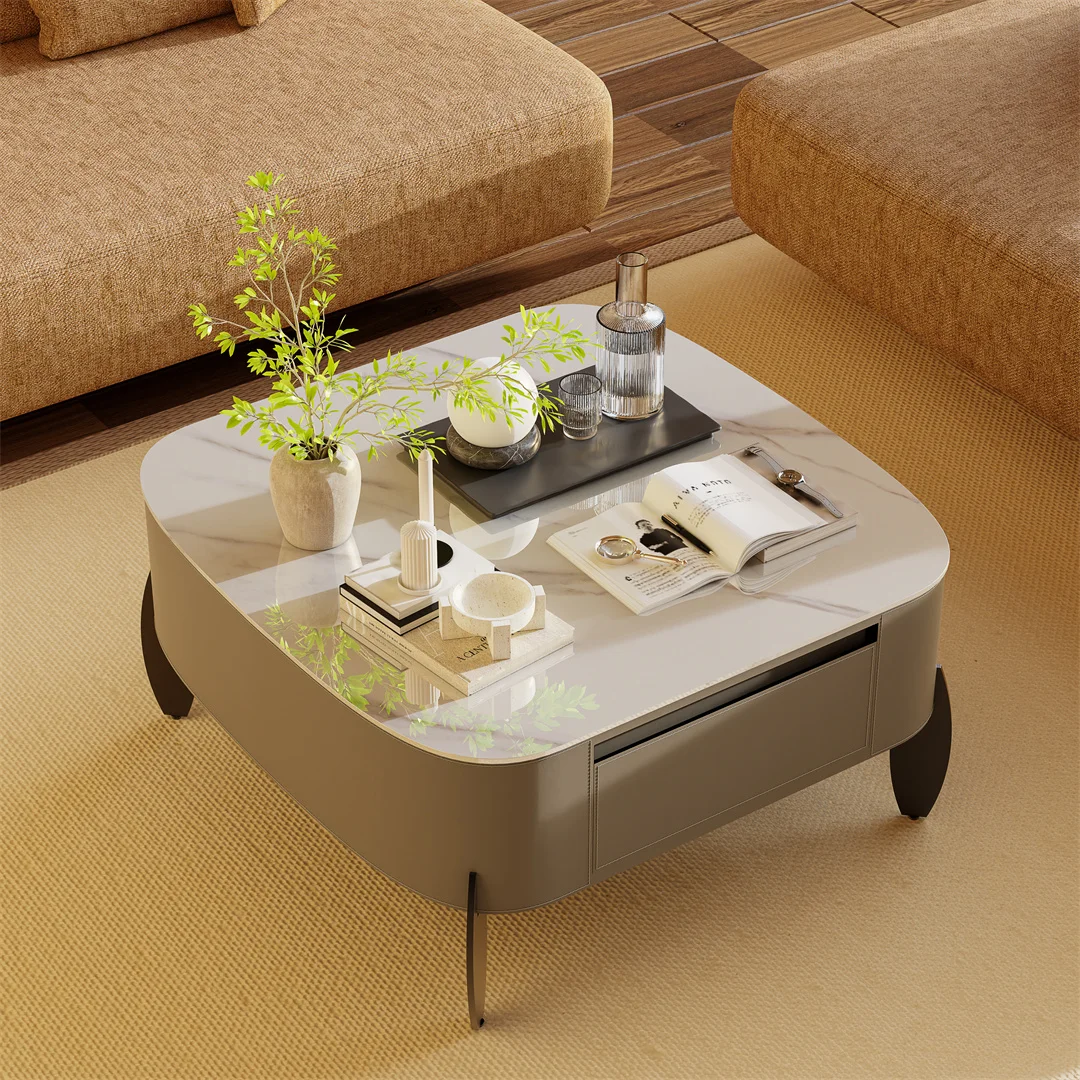 LUVODI Modern Living Room Coffee Table with 2 Storage Drawers Center Table Couch Side Table