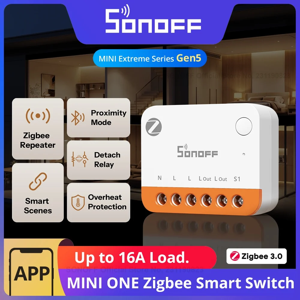 SONOFF MINI-ZB1GS MINI ONE Zigbee Smart-Schalter 16A Max. Abziehbarer Relaismodus Überhitzungsschutz Kompatibel mit Apple Home Via Matter