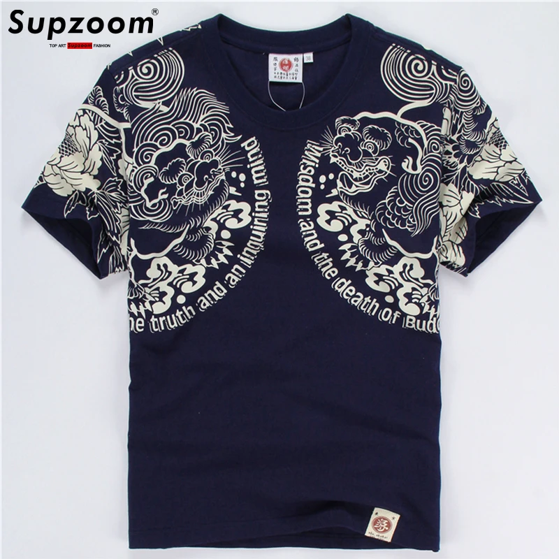 Supzoom 2023 New Arrival Top Fashion Homme Print O-neck Cotton Hip Hop Popular Logo Summer Lotus Tattoo Short Casual Tshirts Men