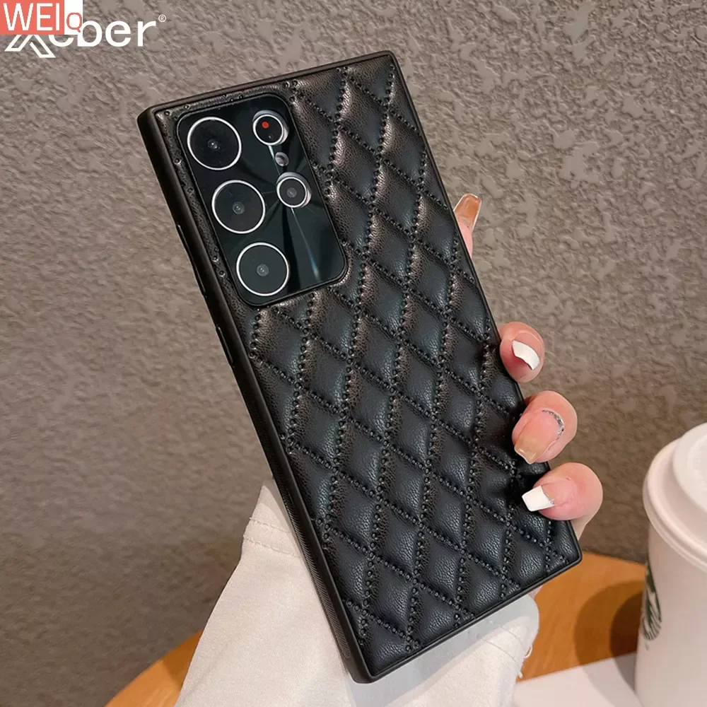 

Роскошный 3D чехол с алмазной решеткой для телефона Samsung Galaxy S23 Ultra S23Plus, кожаный мягкий чехол с узором для Samsung S23 Ultra, чехлы