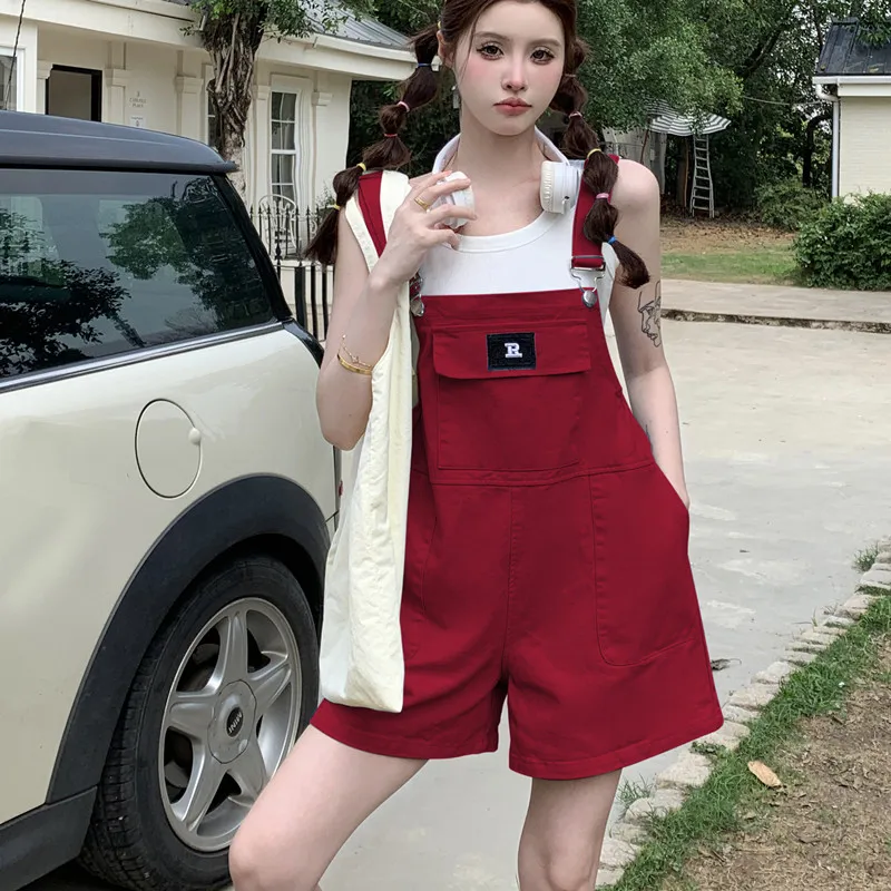 Summer 2026 Cute Fashionable Denim Overalls Loose Casual Wear Resistant High Waist Short Pants for Ladies Small Stature