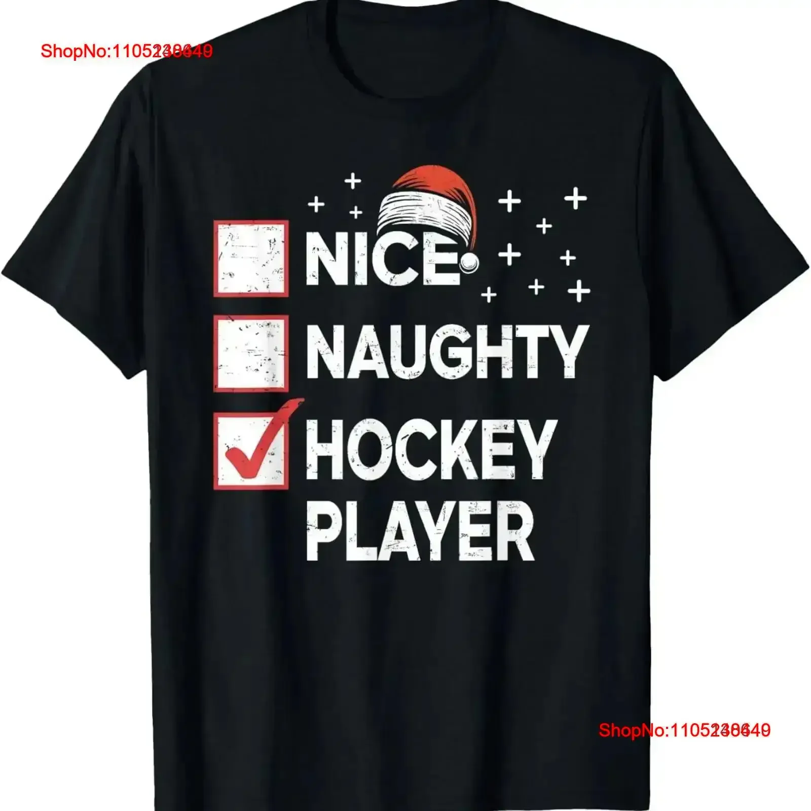 Christmas Nice Naughty Hockey Player Xmas List Santa Hat T Shirt Sweat vintage Washed Stylish graphic Comfortable Casual