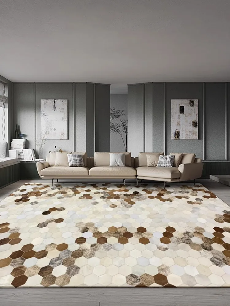 

Genuine Cowhide Carpet Living Room Customize Handmade Real Cow Hide Rug Sofa Floor Mat Geometric Bedroom Area Rug Bedside Mat