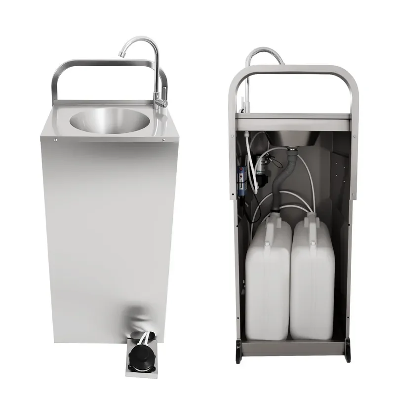 Mobile Stainless Steel Pedal Sink with Water Storage Tank Portable Hand Washing Basin for Outdoor Camping Clinic Use
