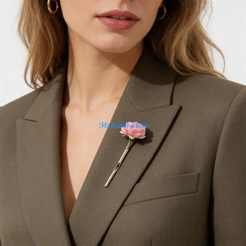U2JC Elegant Branch Flower Insert Brooch Lapel Pin DIY Wearable Holding Dried Flower