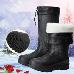 Winter Warm Men High Drum Rain Shoes Cotton Overshoes Thickened Plush Rubber Boots Waterproof AntiSlip Work Car Washing Fishing