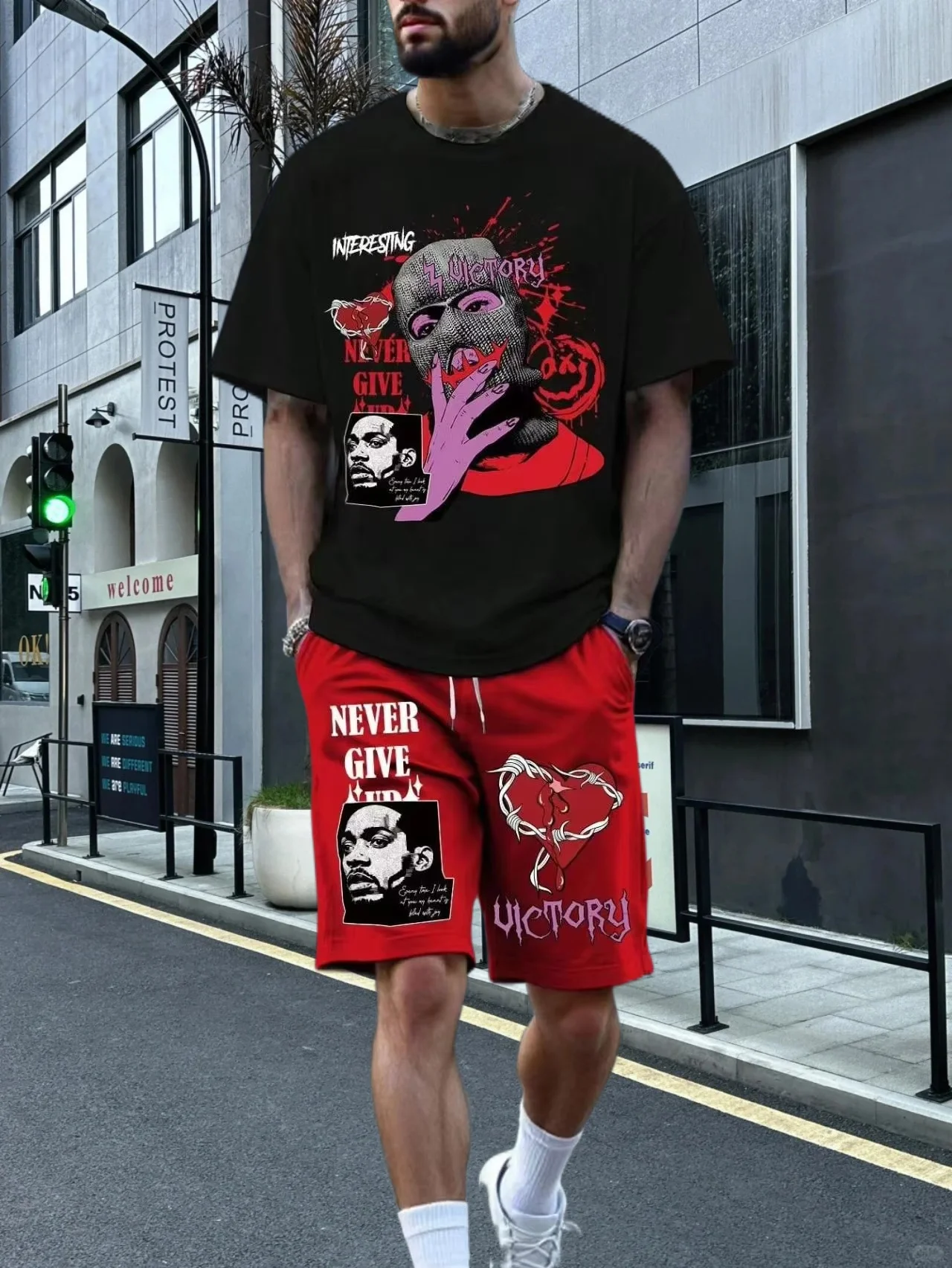 

Latest T-shirt Set 3D American Trendy Men's Style Fashion Various Elements Fashion Street Men's Set Summer Top Shorts Breathable