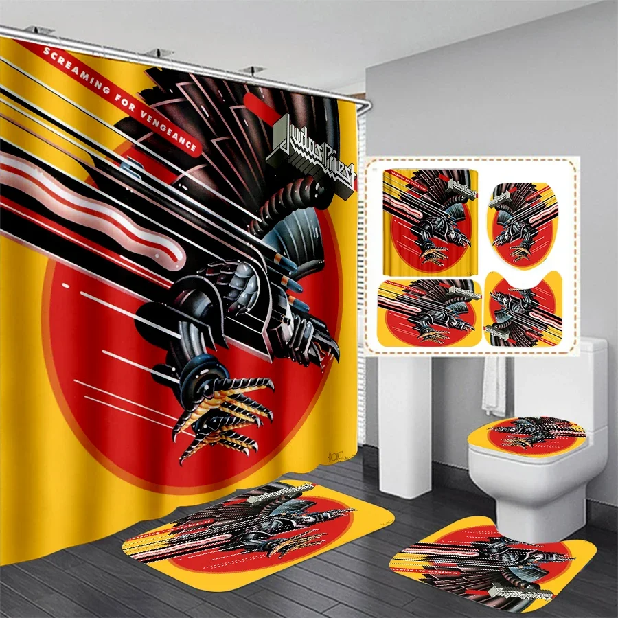 CAVVING 3D Print Judas Priest Shower Curtain Waterproof Bathroom Curtain Anti-slip Bath Mat Set Toilet Rugs Carpet Home Decor