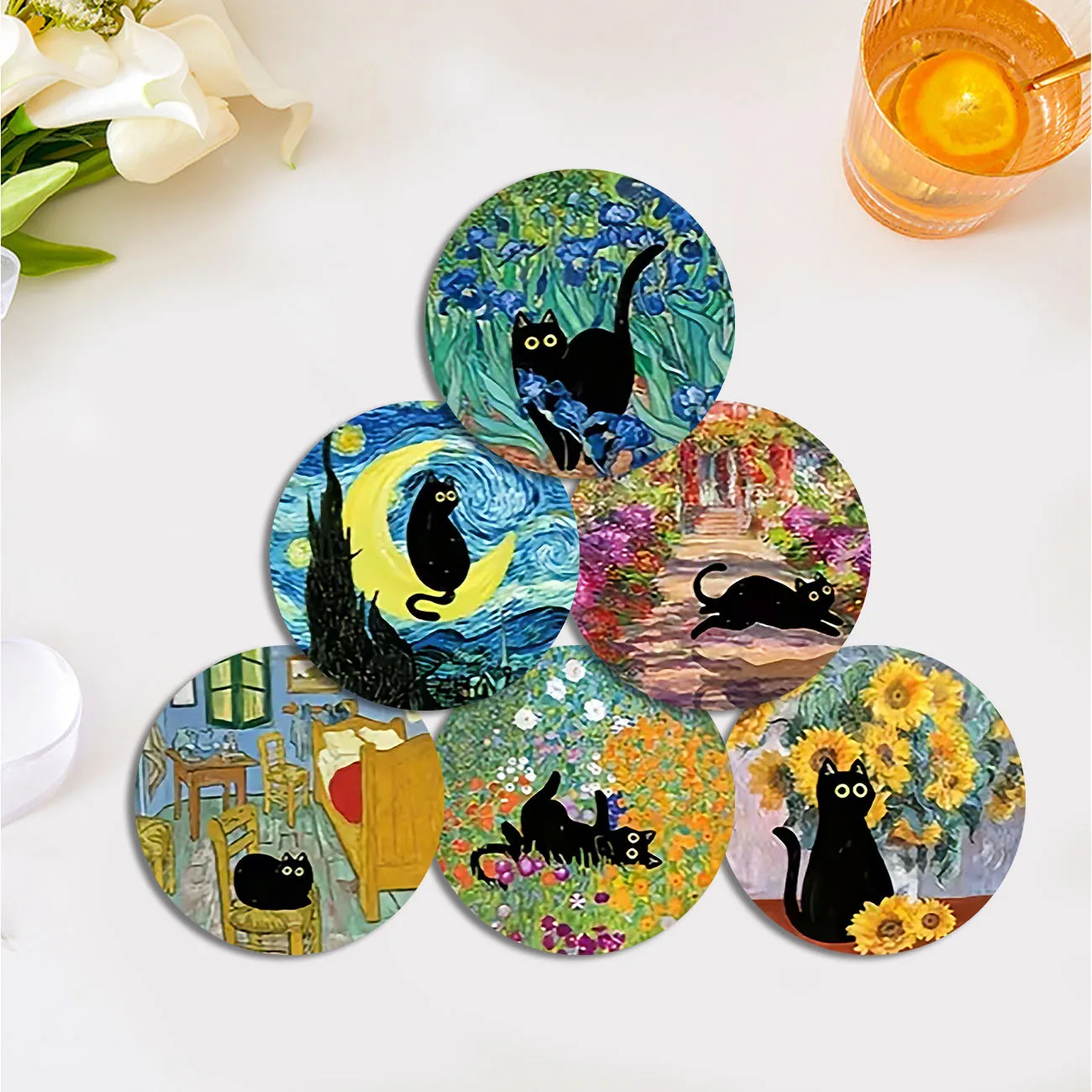 6-Piece Set - Wooden Coaster for desktop Protection, anti Slip and Heat-Resistant Dining Table Decoration