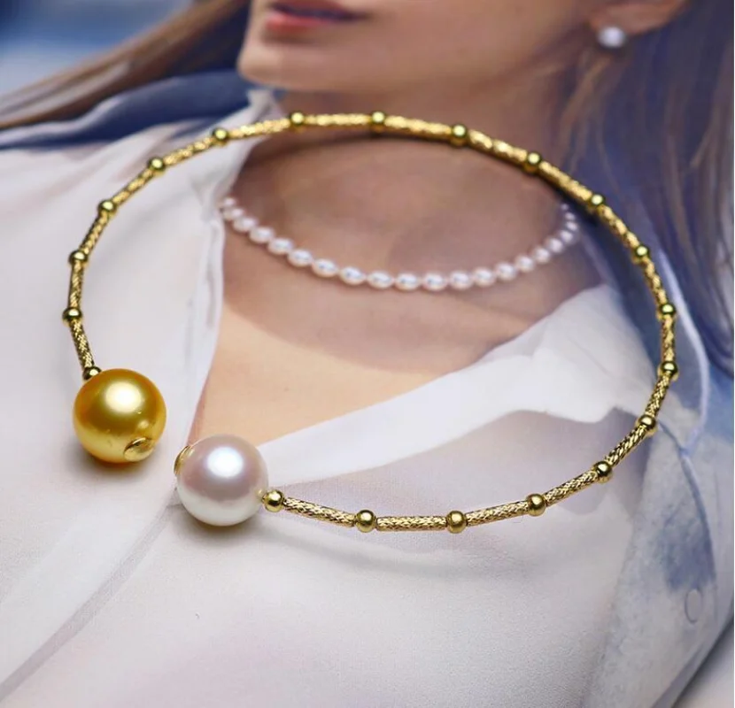 

7.5-8" Stunning AAA 8-9mm natural Japanese Akoya white golden pearl bracelet slave bracelet jewelry charm bracelet