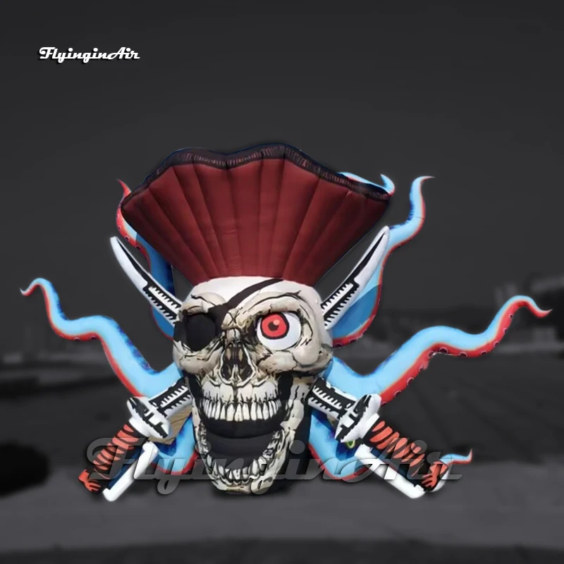 

Scary Large Inflatable Pirate Captain Skull With Octopus Tentacles And Swords For Halloween Carnival Decoration