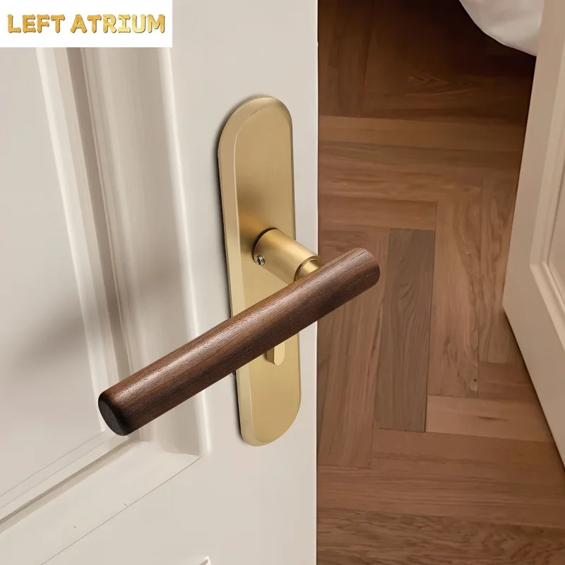Zinc Alloy Silent Lock Universal Integrated Door Lock Convenient Magnetic Locks Walnut Wood Handle Indoor Safety Locks