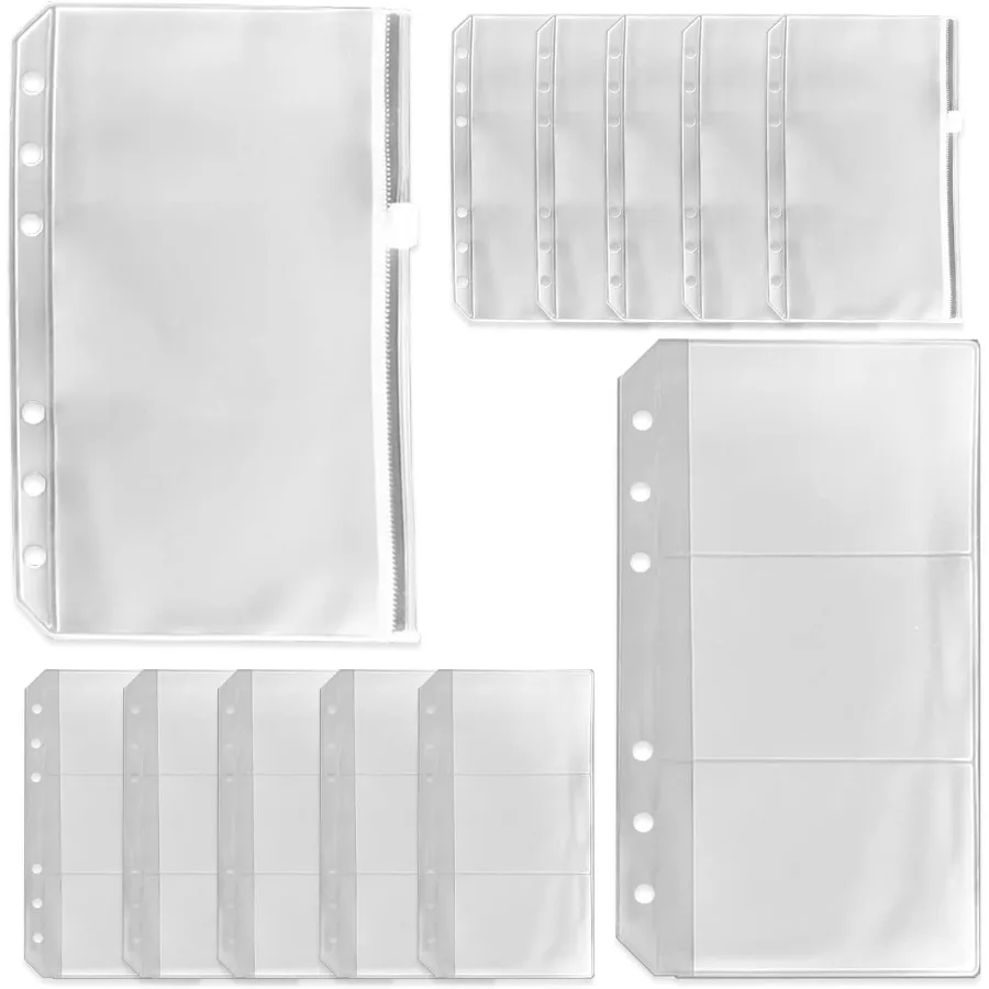 

12 шт., размер А6, карманы для папок, карман на молнии, 3 кармана, сумка для хранения, два типа, прозрачные папки на молнии с 6 отверстиями, водонепроницаемые P