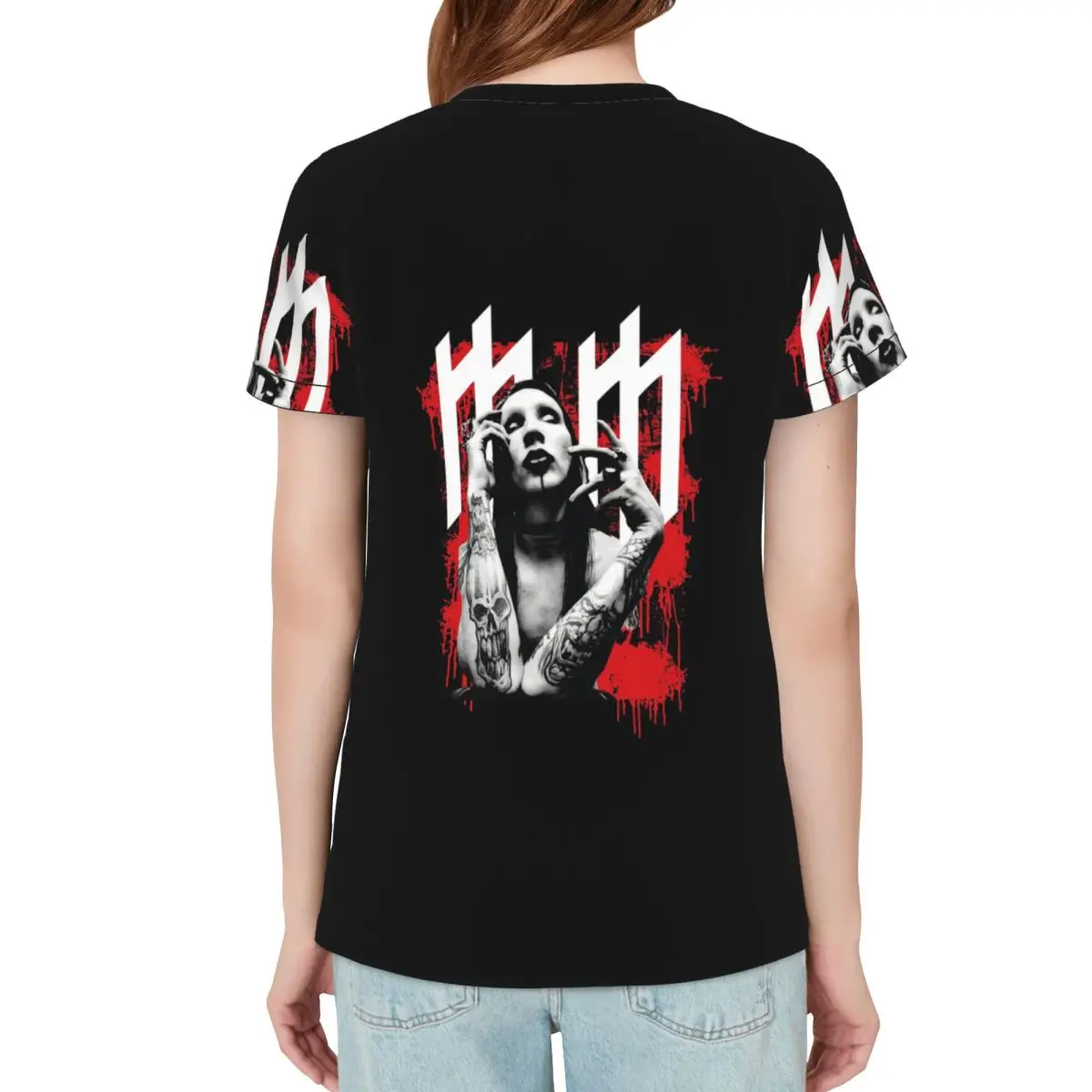 Marilyn Manson Glitch Fan Gift Music T-Shirt Women Short Sleeve T Shirts O-Neck Clothing Cotton Summer Tees Streetwear