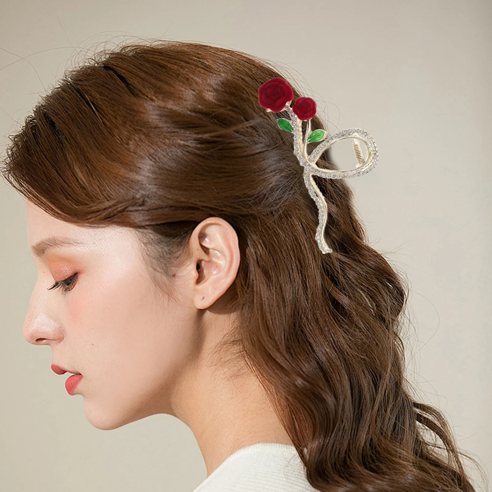 

Pearl Rose Hair Clip Bridesmaid Claw Clips Rhinestones Flower Pin for Women Dress