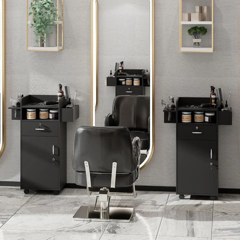 Salon Station, Versatile Salon Stations for Hair Stylists with Locking Drawers and 3 Tool Holsters Spa Storage Trolley Cart