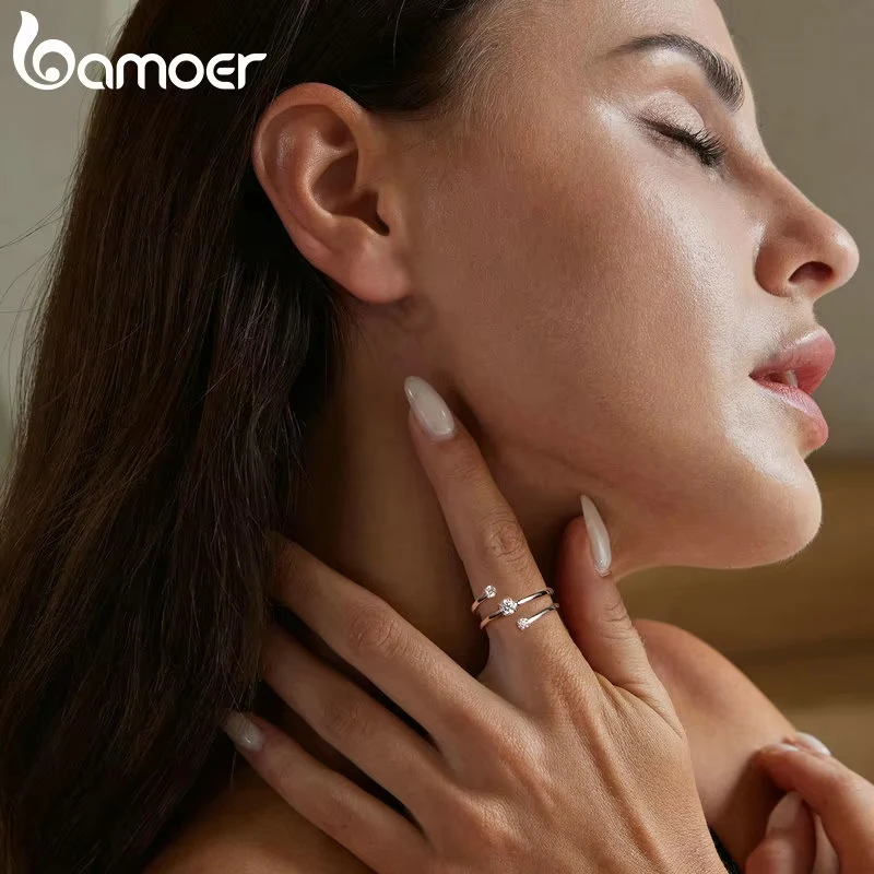 BAMOER Moissanite Multilayer Rings for Women, 925 Sterling Silver D Color VVS1 Clarity Round Cut Trendy Engagement Rings MSR043 - Image 5