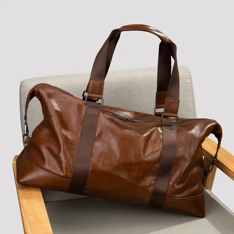 Crazy Horse Leather Trend Men's Travel Bag Leather Fashion Handbag Business Bag Long and Short Distance Luggage Bag