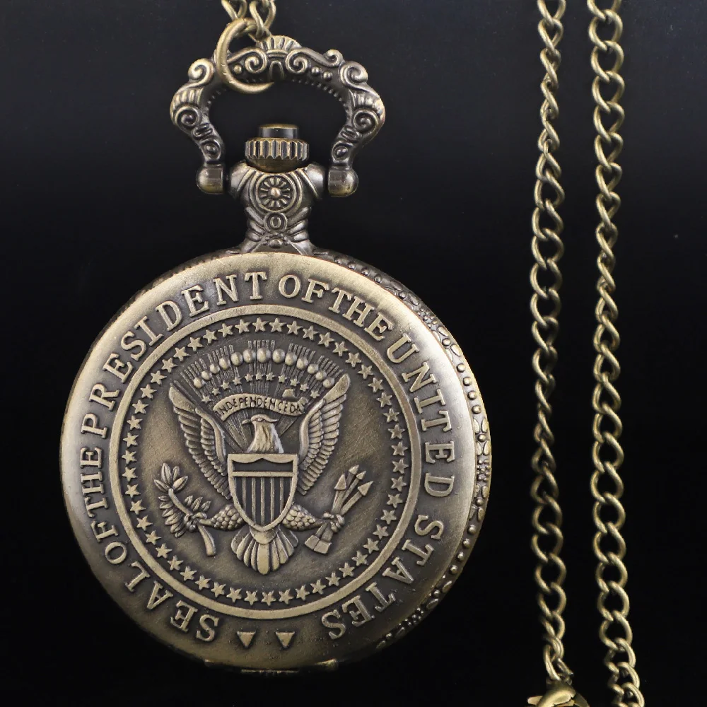New United States American Resident Badge Classic Eagle Quartz Pocket Watch Exquisite Retro Necklace Timing Pendant Jewelry Gift