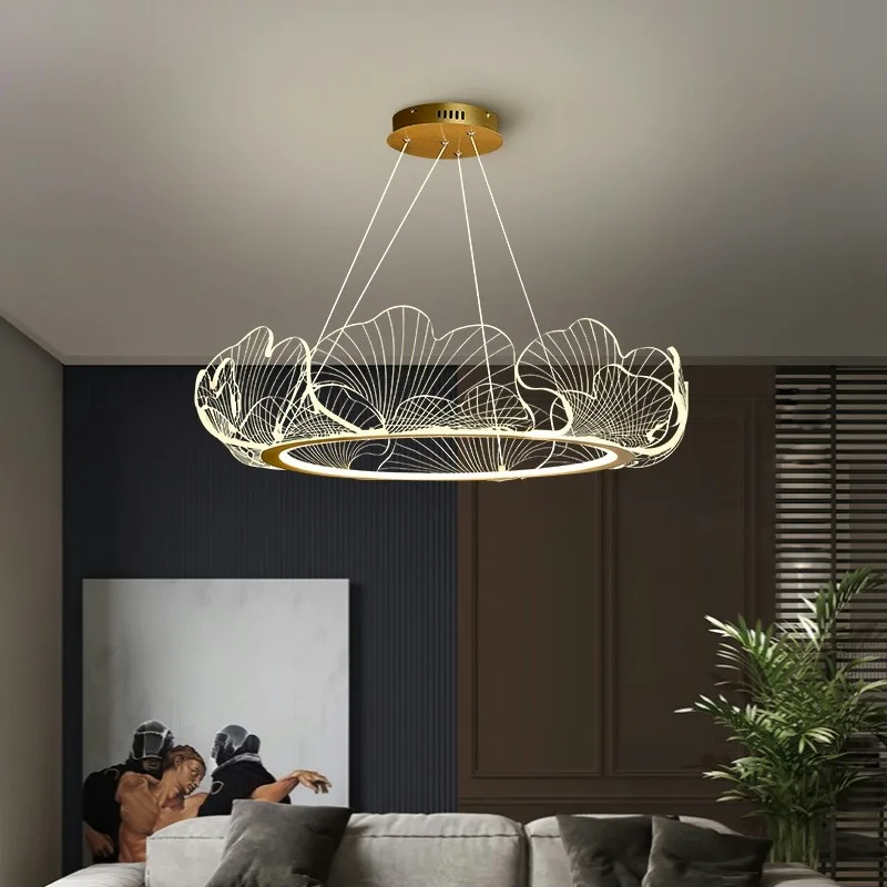 

Ginkgo leaf art pendant light modern and simple living room light bedroom and study LED pendant light