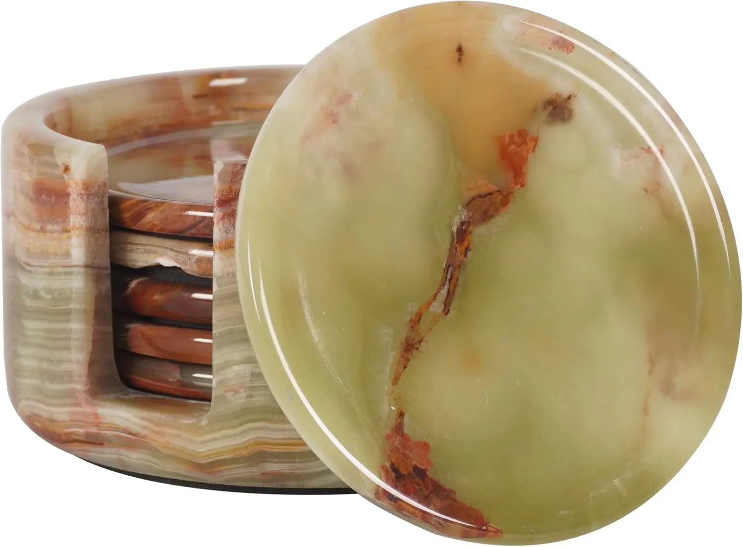 

Green Onyx Marble Coasters Set of 6 with Holder, Handmade Natural Stone Drink Coasters for Dining Tables, Elegant Surface