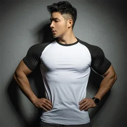 New Summer Leisure Running T-shirt Gym Training tops Elastic Quick Drying pure color Short sleeve sports T-shirt Men sportswear