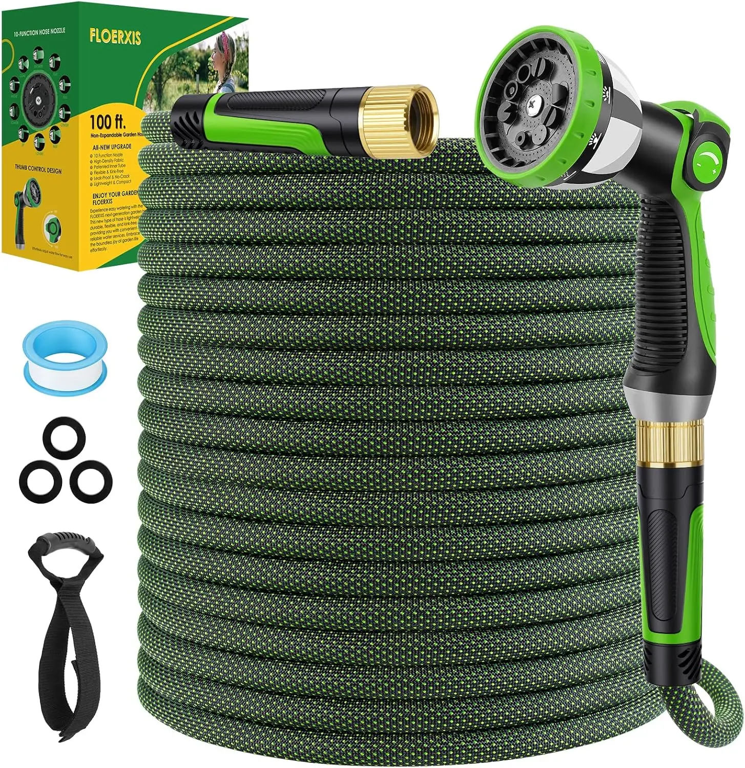 

100 FT Lightweight Garden Hose with 10-Function Nozzle, Kink-Free, Durable and Leak-Proof for Easy Watering
