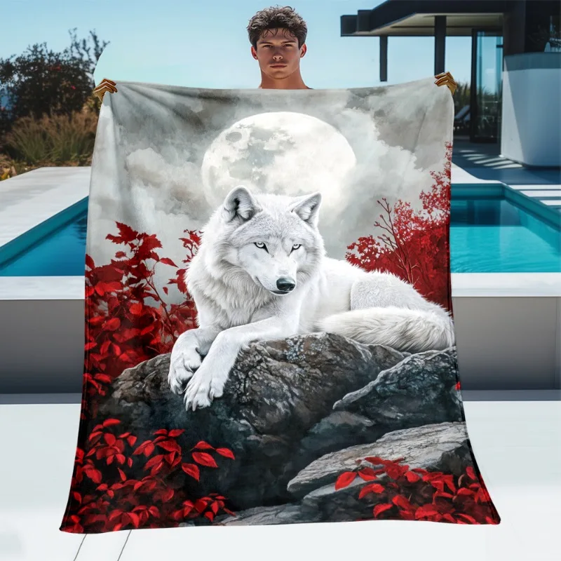 Mystical Wolf Moon Art Throw Blanket Decorative Cozy Gift for Sofa Couch Bedroom Living Room Decor Nature Photography