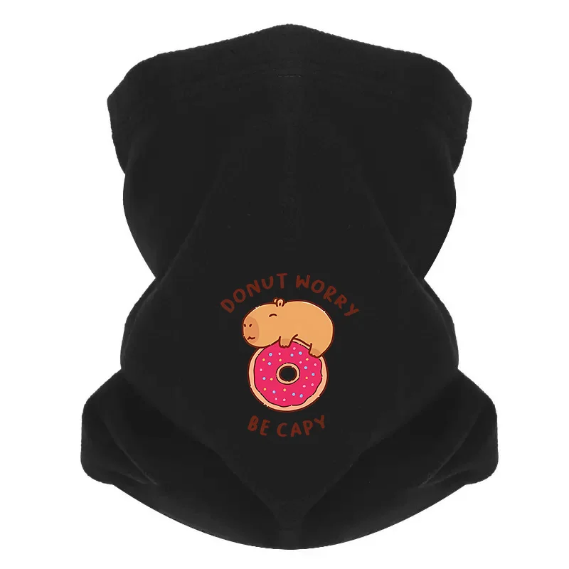 Капибара, пончик, коричневые слова, счастливые, животные, мужской ветрозащитный шарф, маска, гетры, шапка, женская кепка, головной убор, уличный теплый зимний мульт