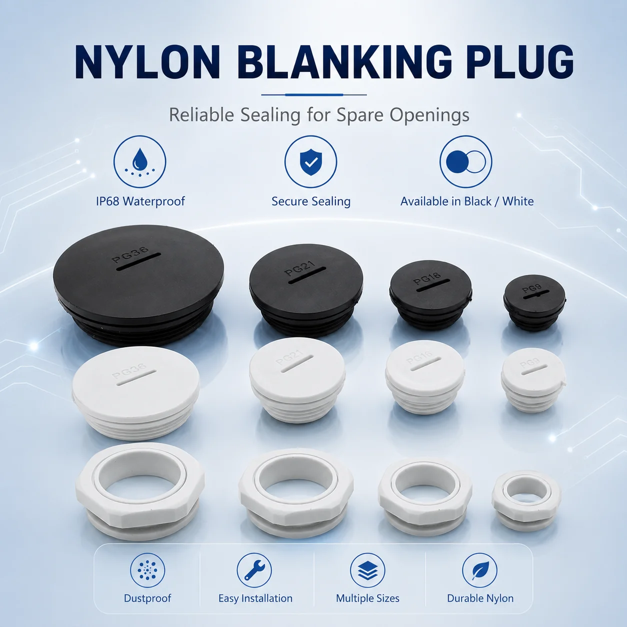 Nylon Cable Gland Blind Plug/Stopping Plug High Quality Waterproof Black Grey Cable Sealing Plug with Washer