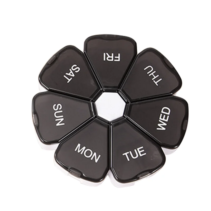 Portable Pill Box Medicine Planner Round Shaped Small Case Weekly Pill Organizer 7-Sided Pill Reminder