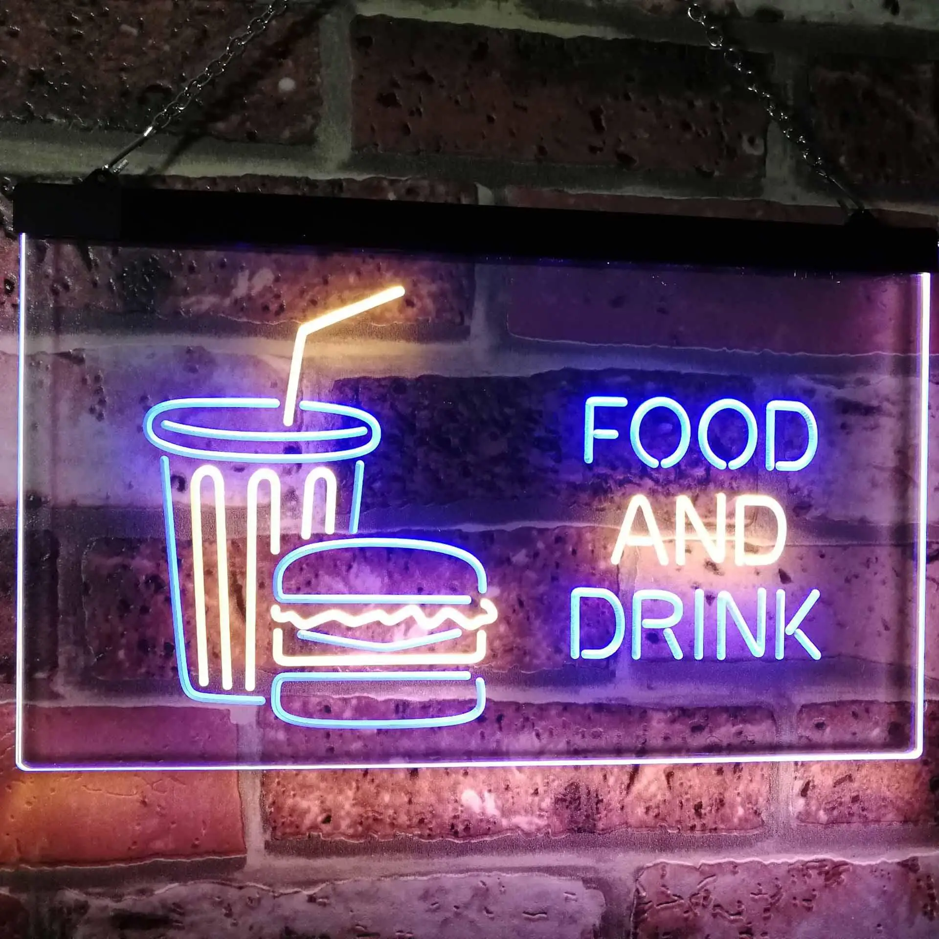 Food and Drink. Burger & Soda Dual Color Led Neon Sign st6-i2399