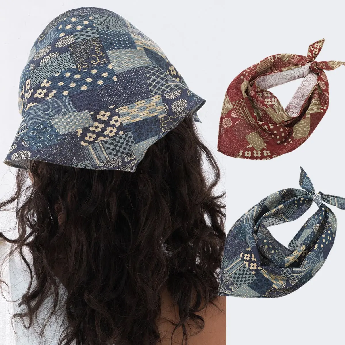 

2/3PCs Vintage Rustic Daisy Print Bandana Hair Scarf Soft Cotton Floral Headbands Retro Turban Hairband Hair Accessories