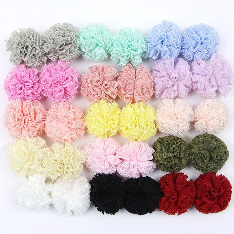 Pom Pom 25mm Elastic Gauze Flower Ball Korean Lace Ball Hair Clip DIY Handmade Plush Net Pendant Jewelry Making Accessories