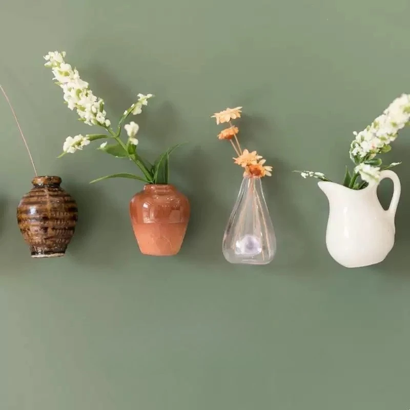 3/8pc mini vaso de flores cerâmica 3d geladeira magnética adesivo para decoração casa planta geladeira ímã criativo durável vaso de flores
